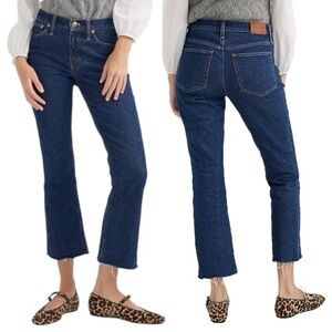 J.Crew Billie Demi Boot Crop Jeans Size 27 Dark Wash Frayed Hem Kicked Leg